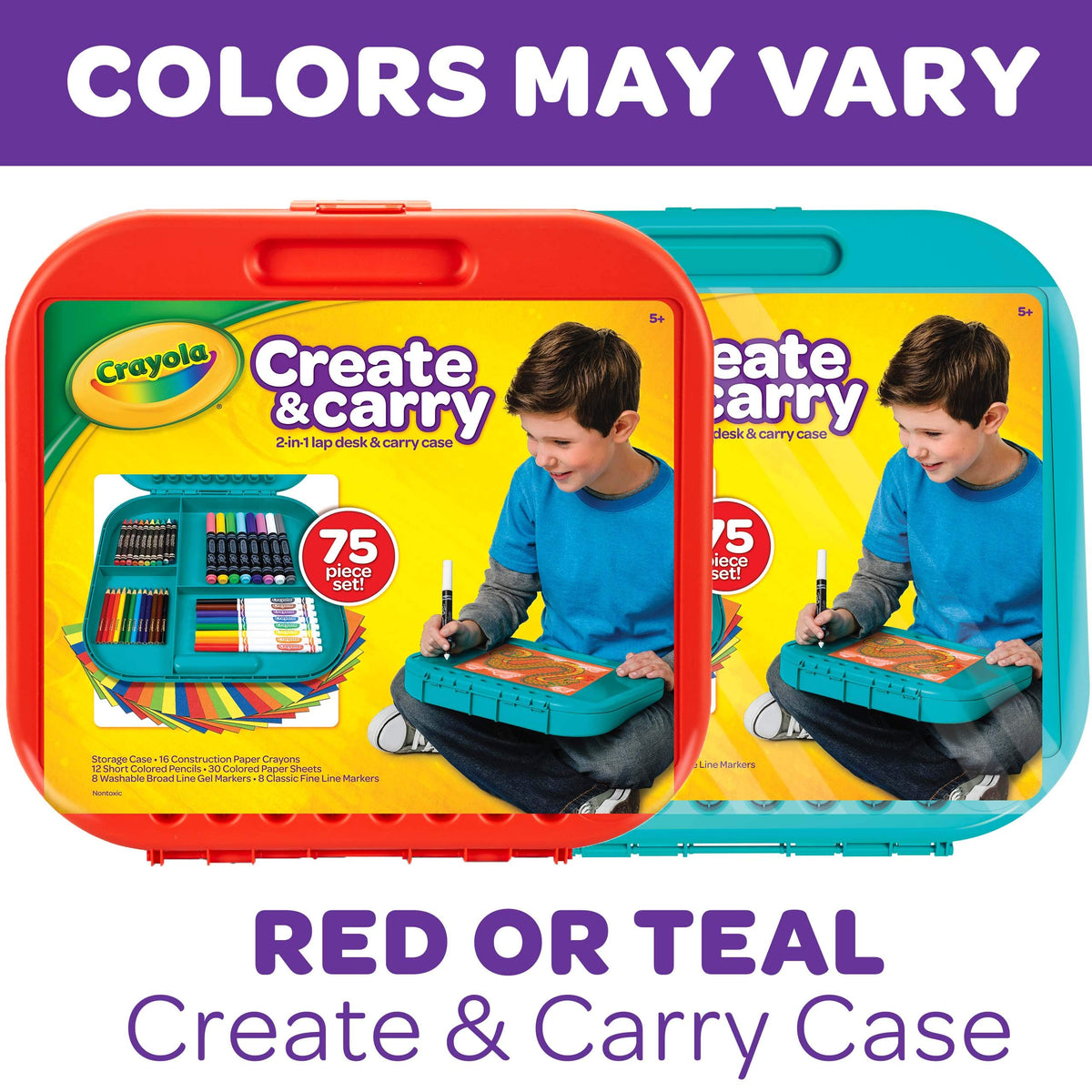 Crayola Create 'N Carry Travel Art Set for Kids (75pcs), 2-in-1 Lap Desk & Carrying Case, Essential Easter Basket Stuffers, Art Supplies Kit, Spring Crafting, Gift for Kids