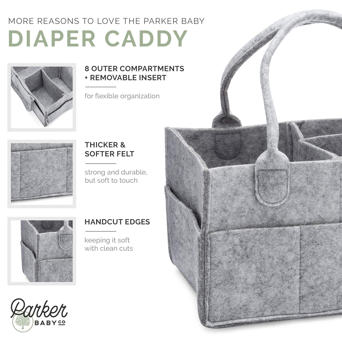 Parker Baby Co. Diaper Caddy - Large Nursery Storage Bin & Car Organizer for Diapers - Gray