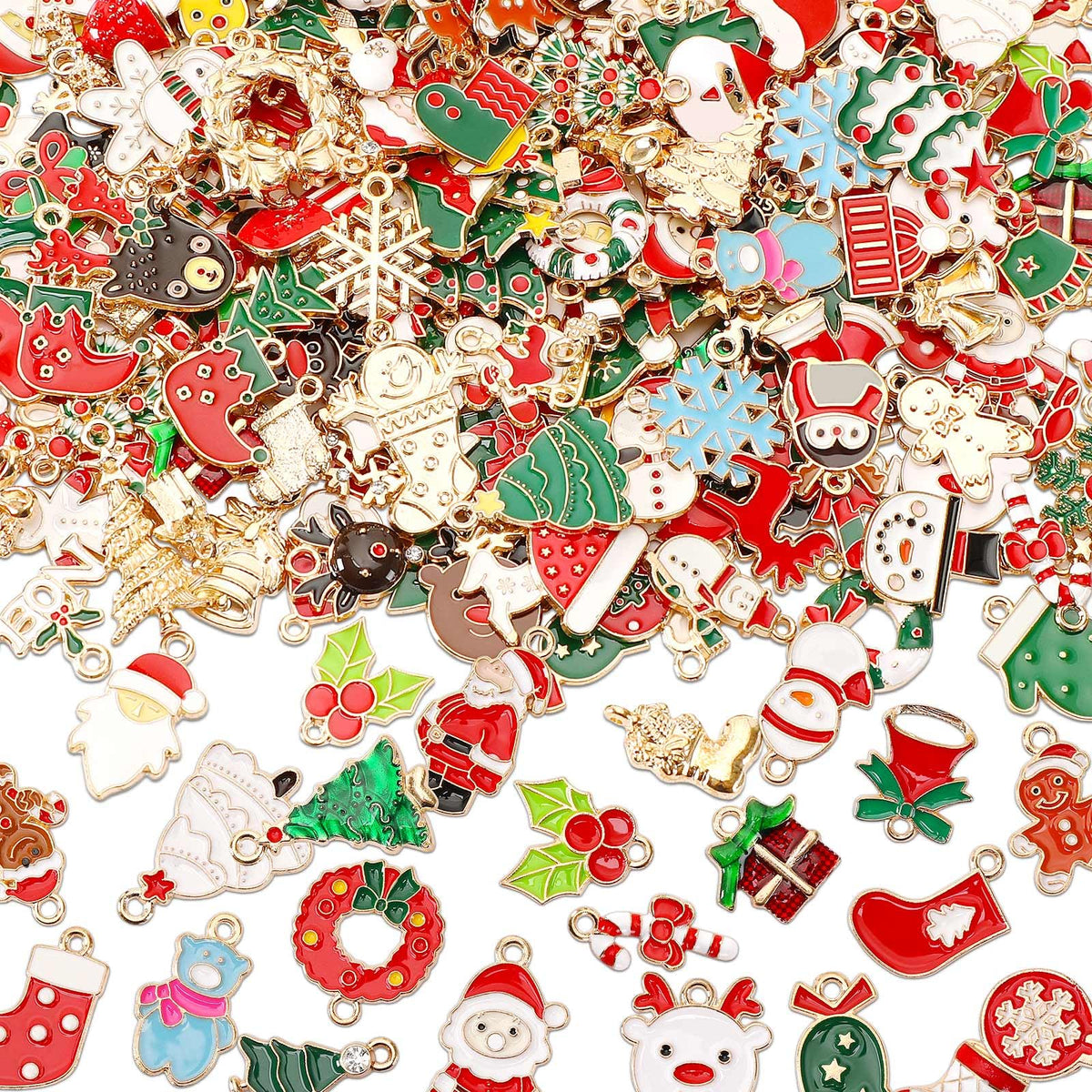 SANNIX 350Pcs Christmas Charms for Jewelry Making, Gold Enamel Charms Christmas Charm Pendants for DIY Crafts Bracelets Necklace Earrings Craft Supplies