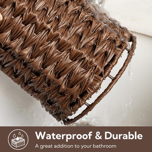 GRANNY SAYS Wicker Freestanding Toilet Paper Holder Stand with Storage, Modern Covered Toilet Paper Stand for 4 Rolls with Shelf for Wet Wipes, Tissue Holder for Bathroom Decor and RV, Brown
