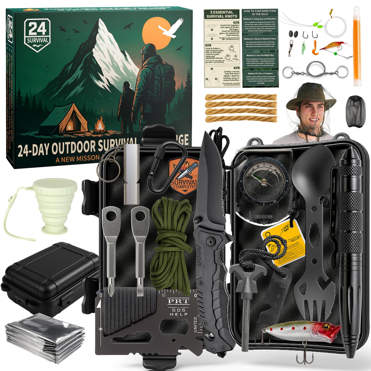 Rubypop Survival Advent Calendar 2026 for Adults, 24 Day Christmas Countdown for Men with Outdoor Survival Kit Emergency Tool Xmas Holiday Surprise Gifts for Outdoor Lovers
