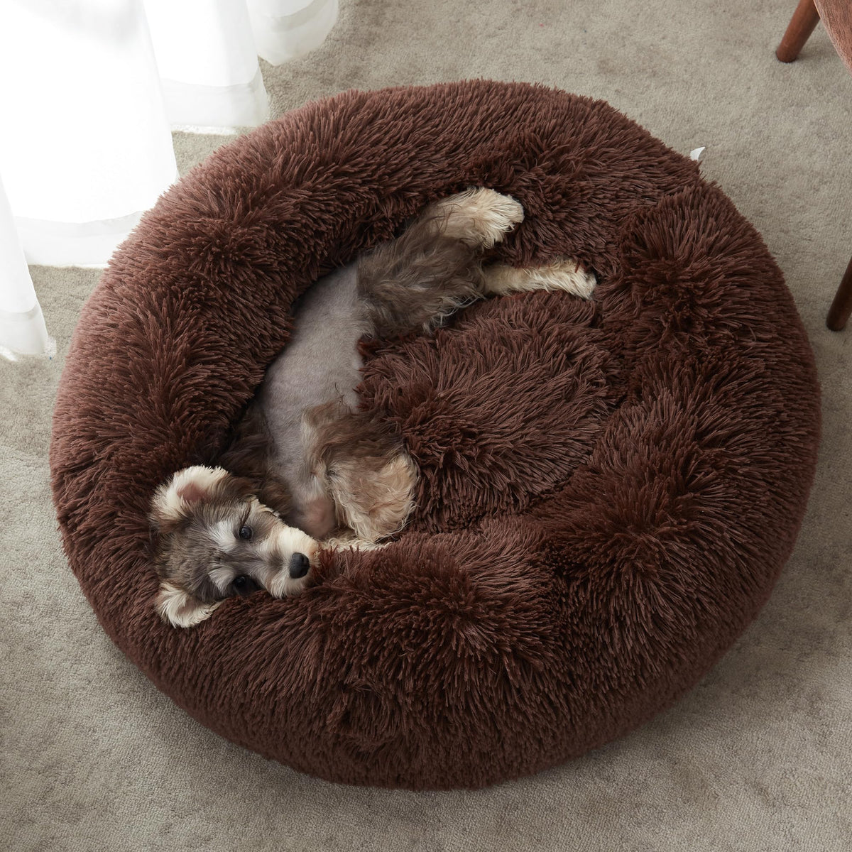WESTERN HOME WH Calming Dog Bed & Cat Bed, Anti-Anxiety Donut Dog Cuddler Bed, Warming Cozy Soft Dog Round Bed, Fluffy Faux Fur Plush Dog Cat Cushion Bed for Small Medium Dogs and Cats