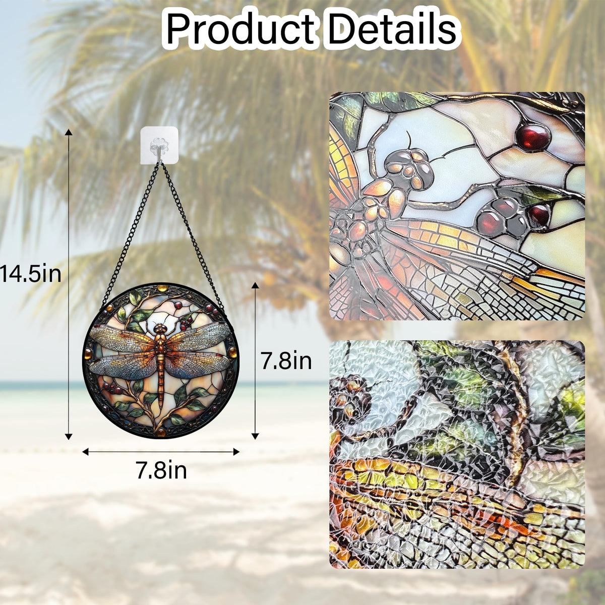 DASTOLL Stained Glass Window Hanging - Dragonfly Plant Suncatcher Ready to Hang Window Doors Home Decoration, Christmas, Mother's Day Birthday Gifts for Women, Men, and Mom 7.8x7.8 in