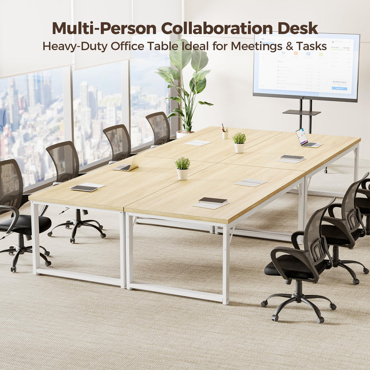 Mericonia 48 Inch Computer Desk, 1" Thick Heavy Duty Industrial Office Desk, Modern Simple Study Writing Table for Home Office Bedroom Workstation, Oak