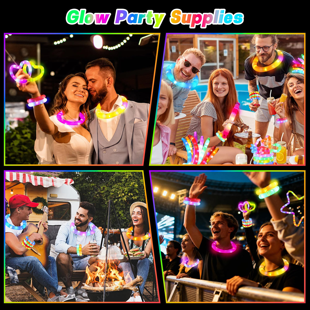 AUTOKAKUM Halloween Glow Sticks Toys for Toddler Kids,24 pcs LED Light Up Pop Tubes Necklaces Bracelets, Camping Glow the Dark Party Supplies, Sensory Toys for Birthday Christmas Gift (24 pack)