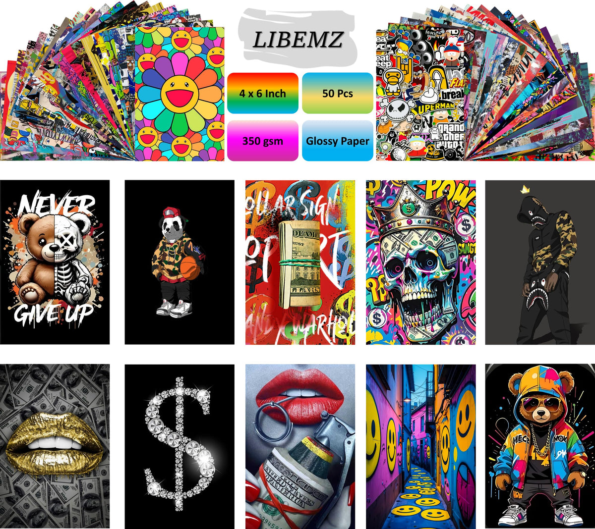 Libemz, 50 Pcs Hypebeast Aesthetic Wall Collage Kit - 4x6 inches - Hypebeast Room Decor, Aesthetic Wall Collage Kit Cool Posters Prints for Teen Boys Men Guys Girls Room Bedroom Dorm Decor, Posters for Room Aesthetic, Cool Posters (Hypebeast)