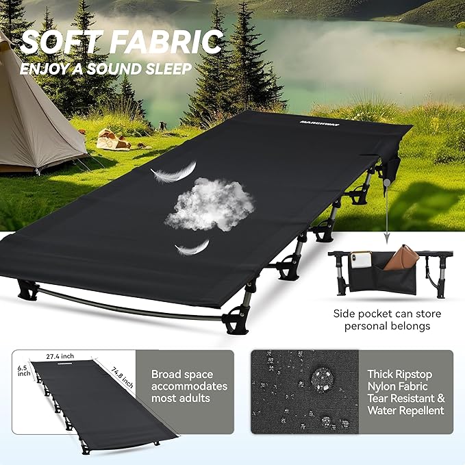 MARCHWAY Ultralight Folding Tent Camping Cot Bed, Portable Compact for Outdoor Travel, Base Camp, Hiking, Mountaineering, Lightweight Backpacking (Black)
