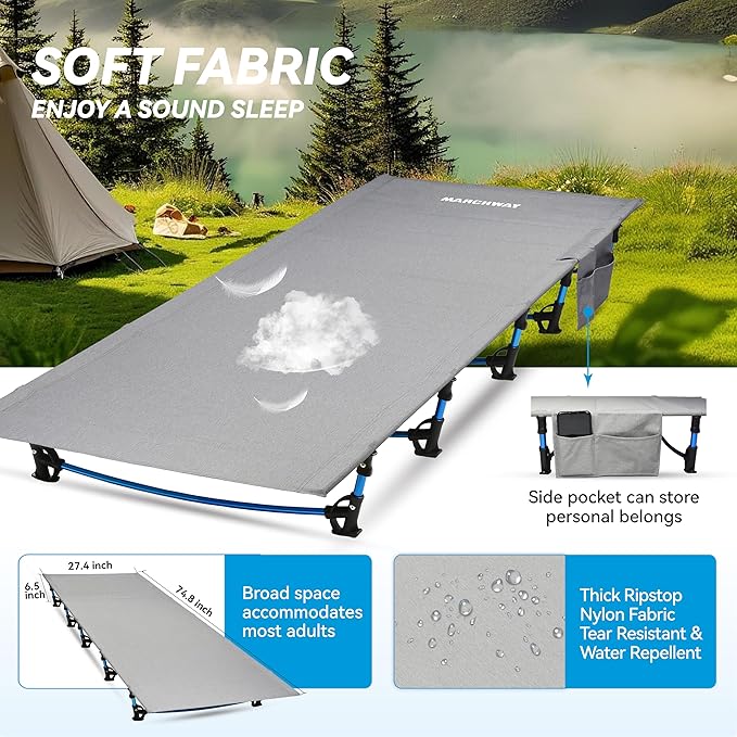 MARCHWAY Ultralight Folding Tent Camping Cot Bed, Portable Compact for Outdoor Travel, Base Camp, Hiking, Mountaineering, Lightweight Backpacking (Grey)