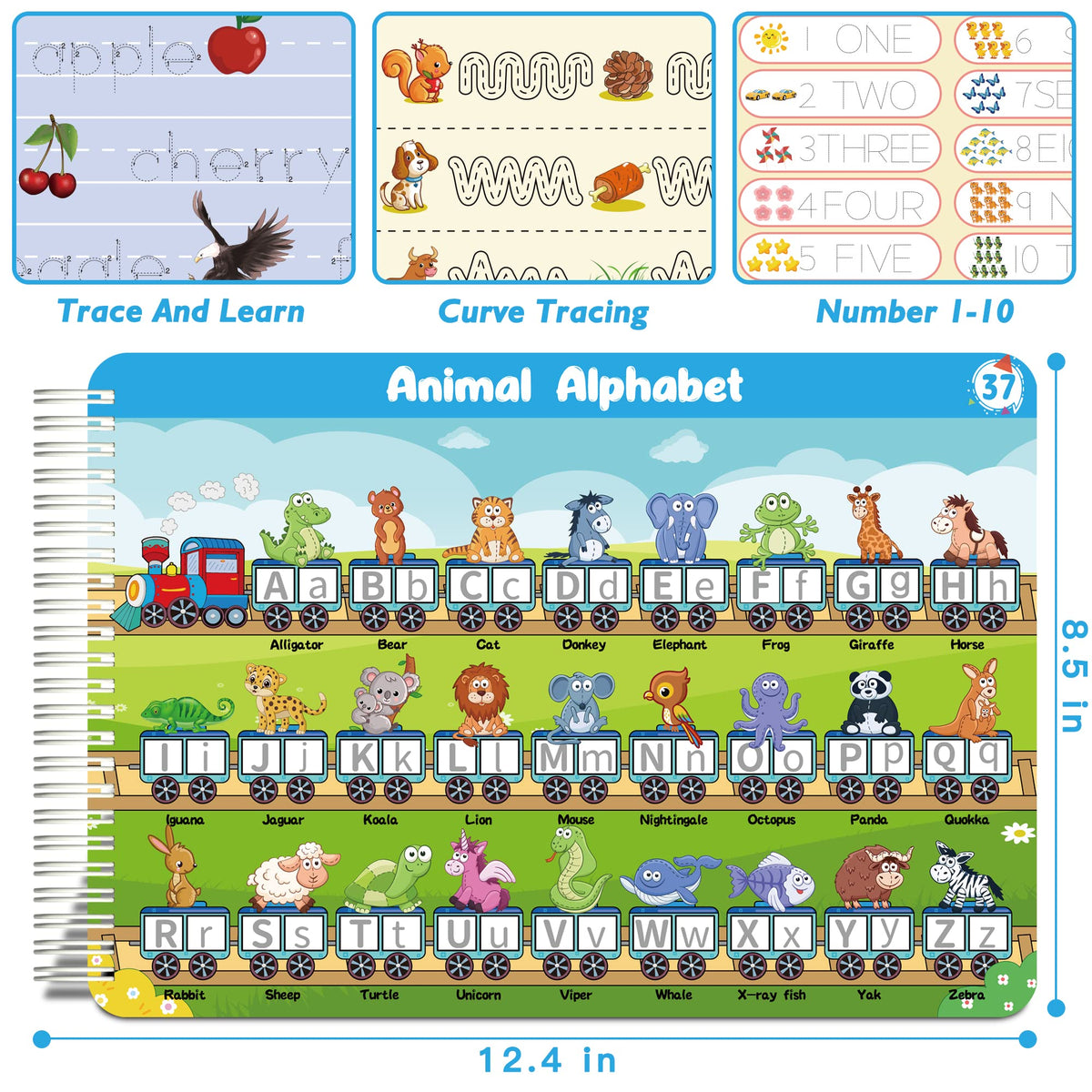 Handwriting Practice Tracing Books for Kids Ages 3-5, Montessori Preschool Learning Activity, Autism Educational Learn Number Letters Shapes Animal & Sight Words Workbook with 8 Dry Erase Markers