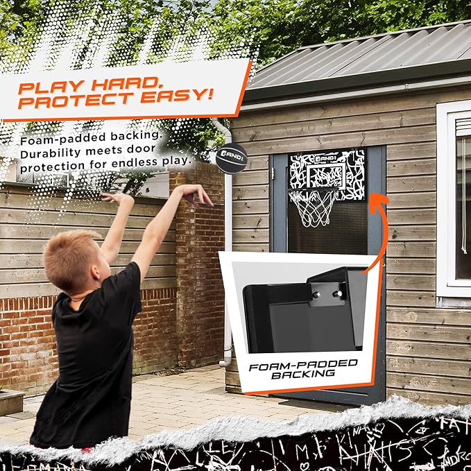 AND1 Over the Door Mini Basketball Hoop: 18x12 Shatterproof Backboard, 2 Mini Basketballs, and Hand Pump Included- Ultimate Indoor Basketball Accessory for Kids and Adults, No Tools Required