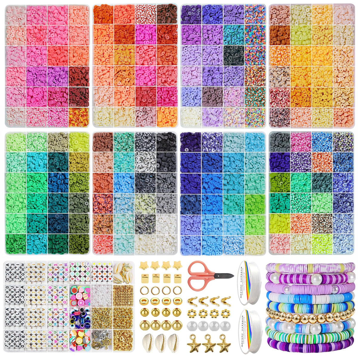 Redtwo 45000 Pcs Clay Beads Bracelet Making Kit, 9 Boxes 192 Colors Friendship Bracelet Kit Flat Polymer Clay Beads for Jewelry Making, Crafts Gift for Girls Ages 6-12