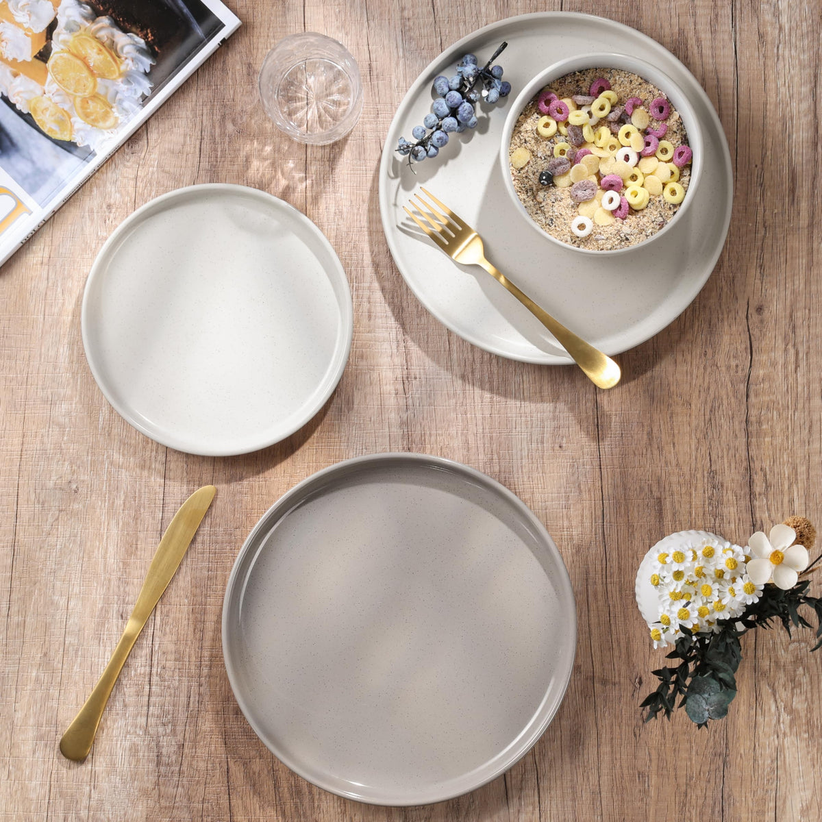 HaWare Stoneware Dinnerware Sets, 18-Piece Plates and Bowls Set for 6, Dishes Set for Home Restaurant, Speckled Multicolor