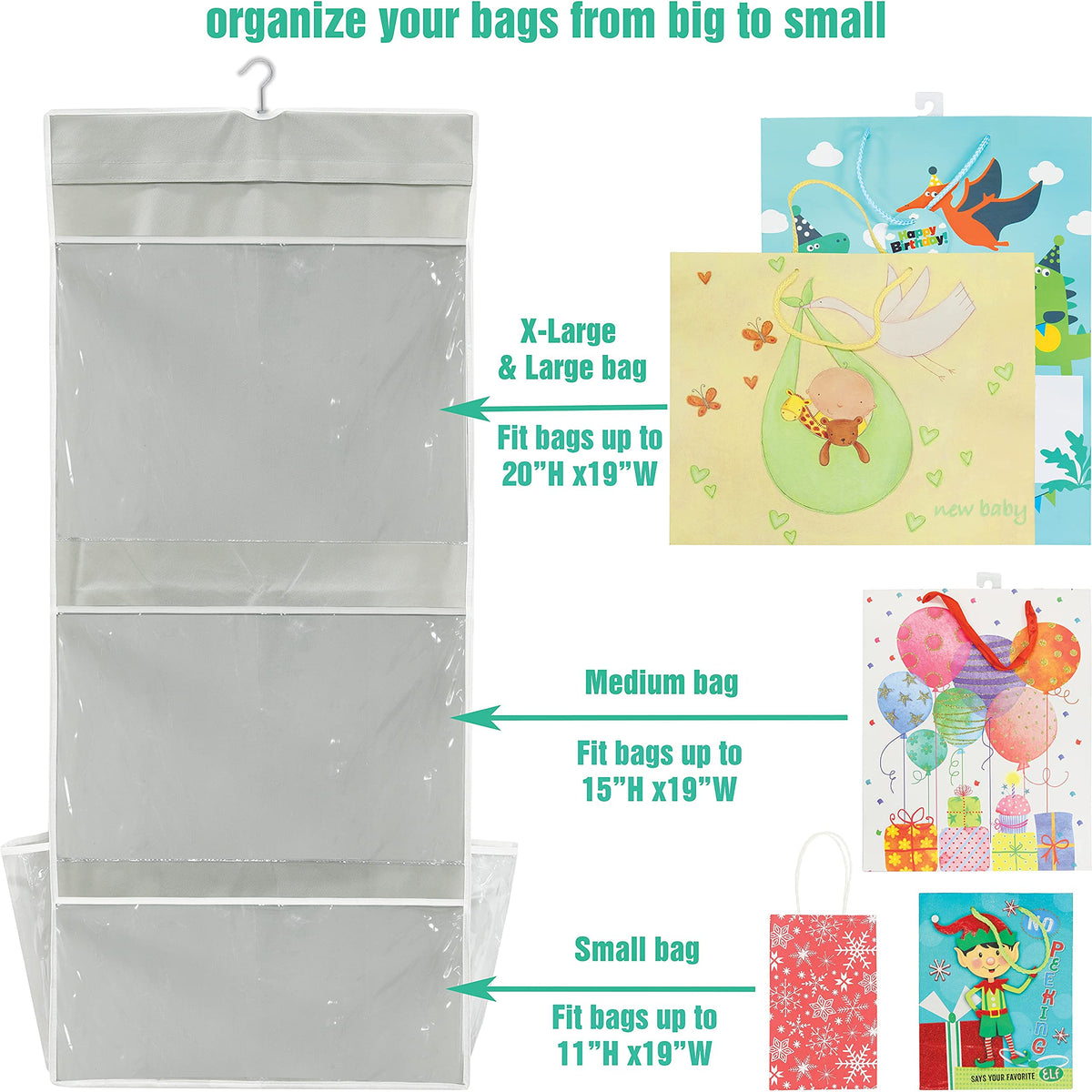 Simple Houseware Double-Sided Hanging Gift Wrap Organizer Storage Pockets, Gray (Set of 1)