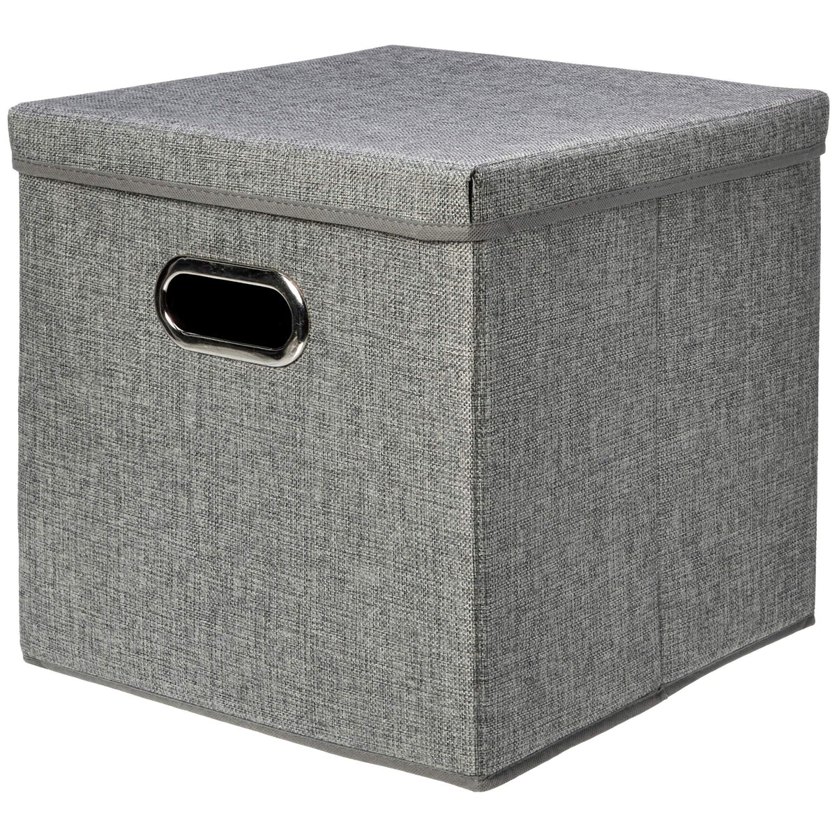 Amazon Basics Foldable Burlap Cloth Cube Storage Bin with Lid, Stackable and Sturdy, Gray, Set of 2