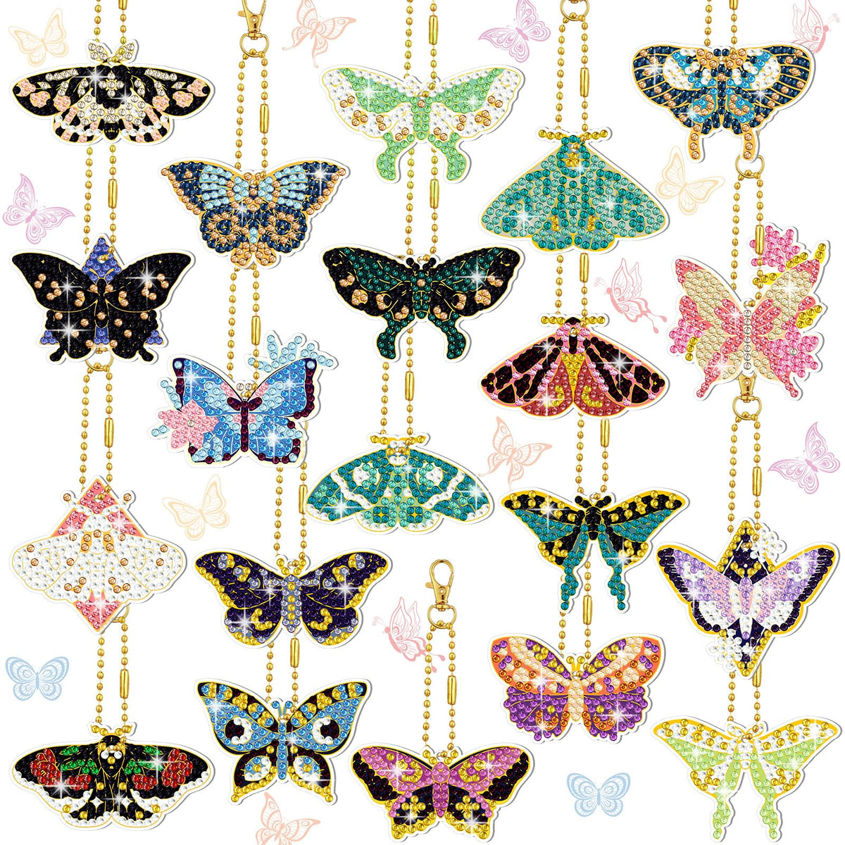 FairySandy 20 Pcs Spring Butterfly Diamond Art Set for Adults Double Sided Diamond Painting Keychains Butterfly DIY 5d Hanging Ornaments Key Ring Pendant for Art Gift Craft Beginners Home Decor