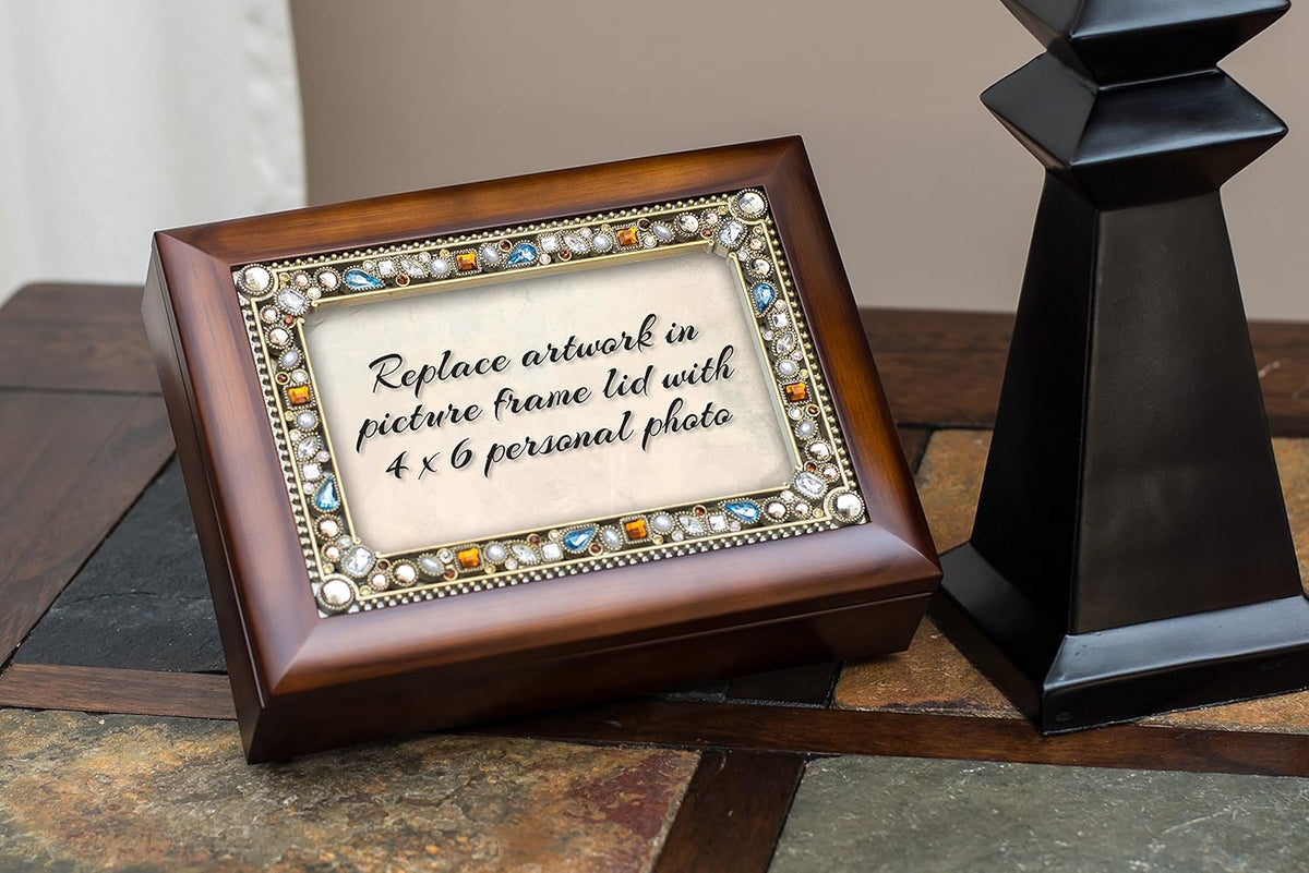 Cottage Garden Jeweled Music Box - Walnut Wood Finish | Plays "Amazing Grace" Tune