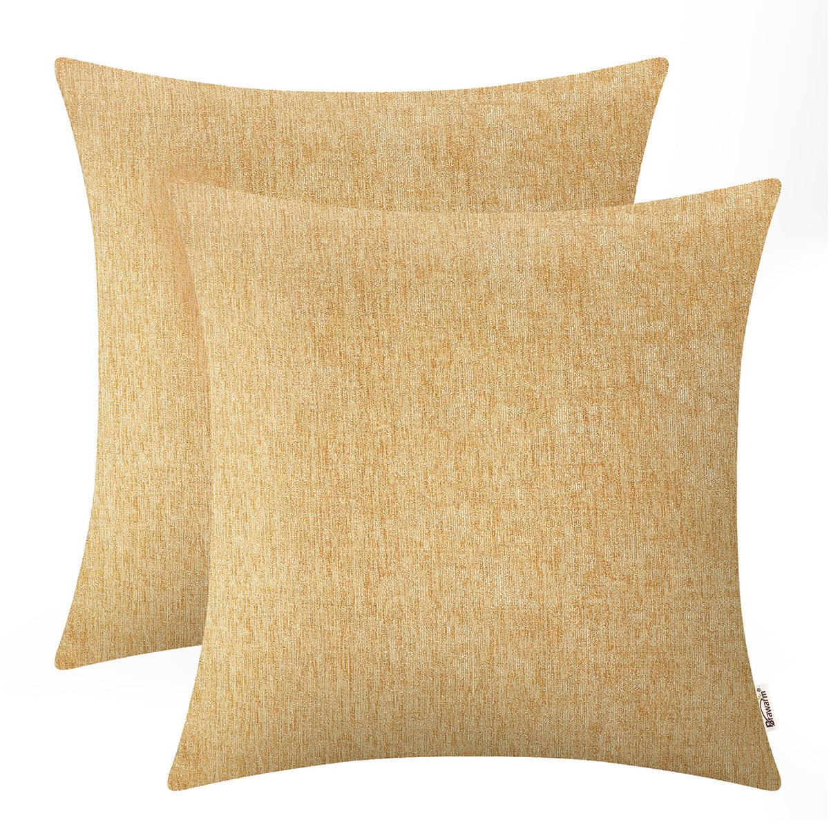 BRAWARM Throw Pillow Covers 22x22 Inches - Gold Chenille Pillow Covers Pack of 2, Solid Dyed Soft Chenille Pillow Cases for Couch Sofa Bed Home Decoration