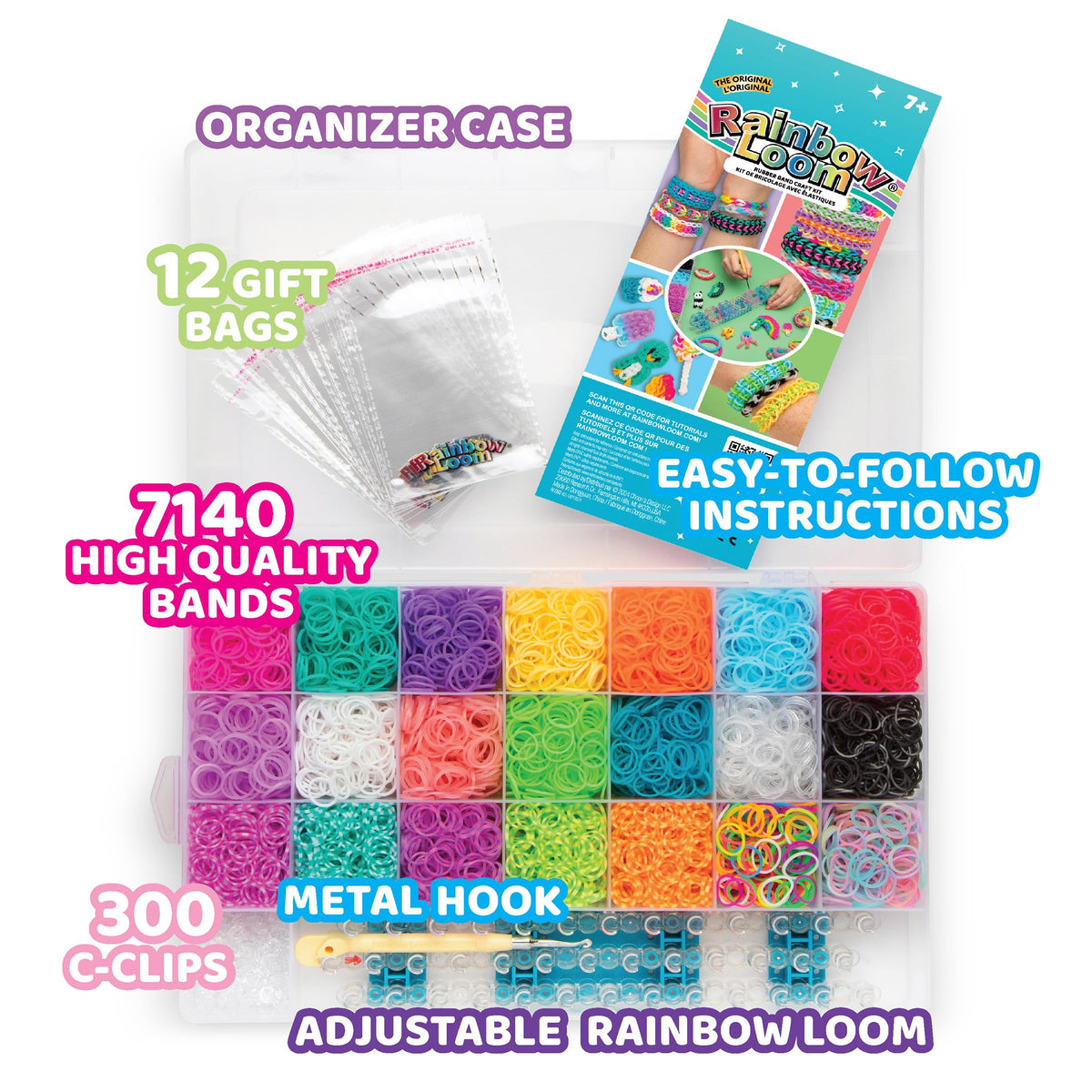 Rainbow Loom MEGA Combo Set, Features 7000+ Colorful Rubber Bands, 2 Step-by-Step Bracelet Instructions, Organizer Case, Great Gift for Kids 7+ DIY Craft, STEAM