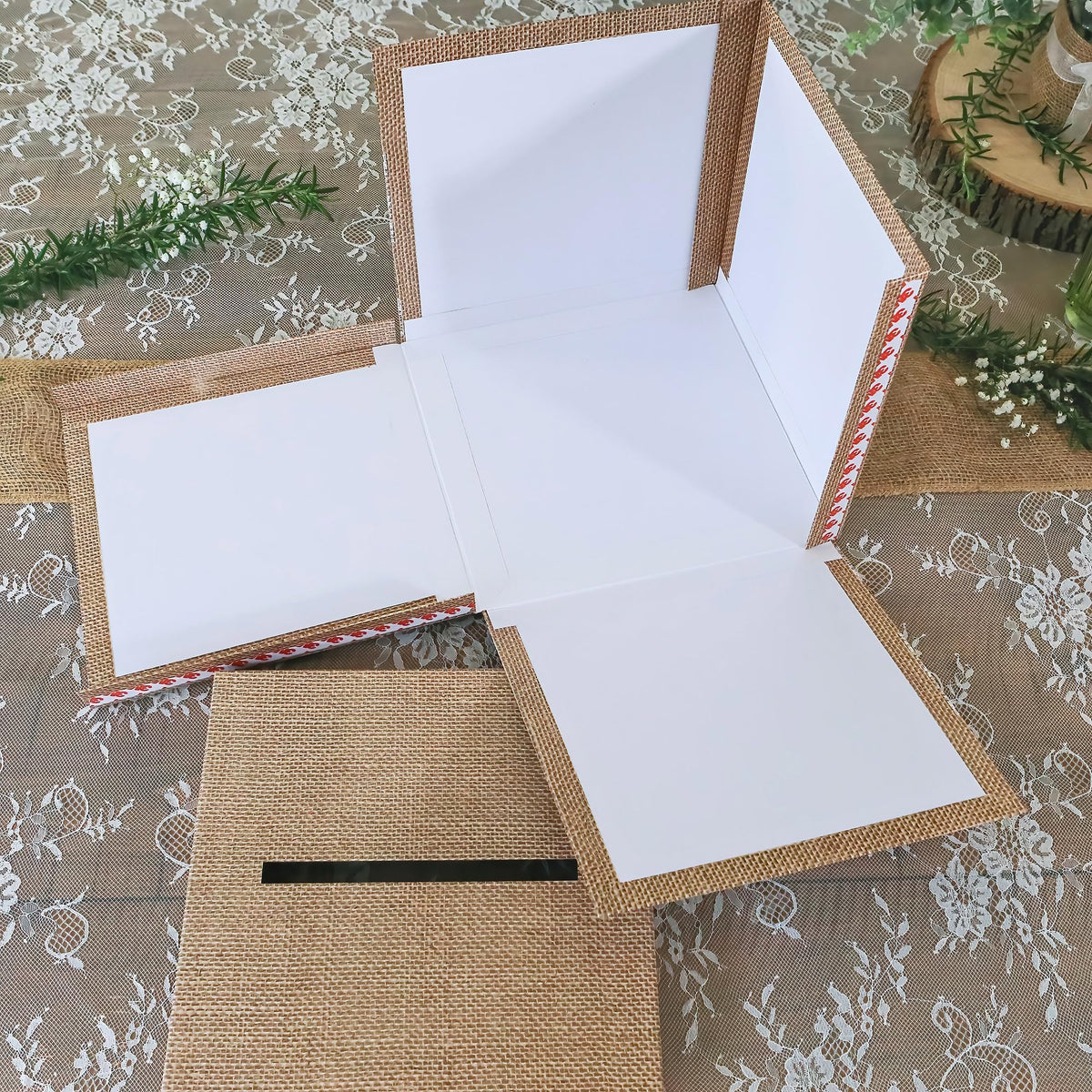 Kate Aspen Rustic Burlap & Lace Gift/Wedding Card Box, Money Box, Farmhouse Wedding Decorations For Reception - Also Perfect for Boho Baby Showers, Birthdays, Graduation