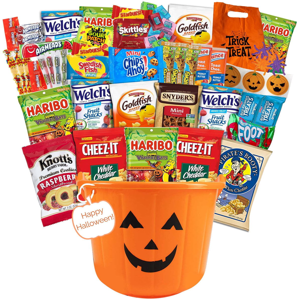 Halloween Snacks Gift Basket with Candy, Cookies, Bars & Snacks (38 Count) - Fun Halloween Care Package for College Students, Teens & Adults, Trick or Treat Sampler for Parties & Sharing