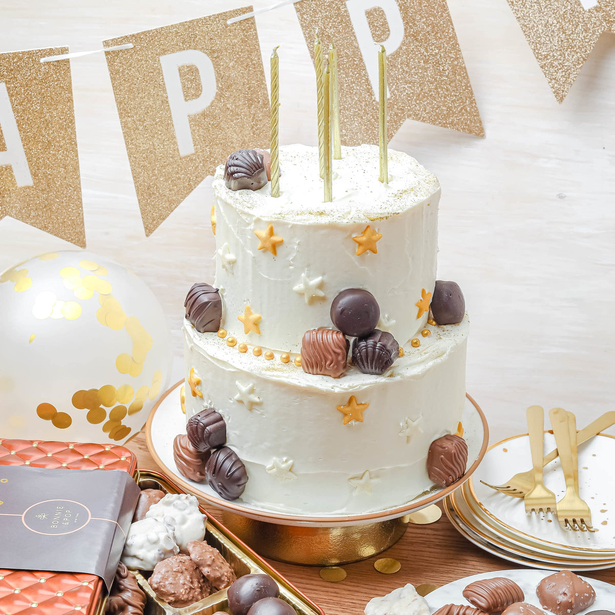 Birthday Food Gift Basket, Happy Birthday Chocolate, Birthday Gift Box, Food Birthday Gifts for Women and Men, Birthday Treats, Prime Snack Gift Arrangements, Bonnie and Pop