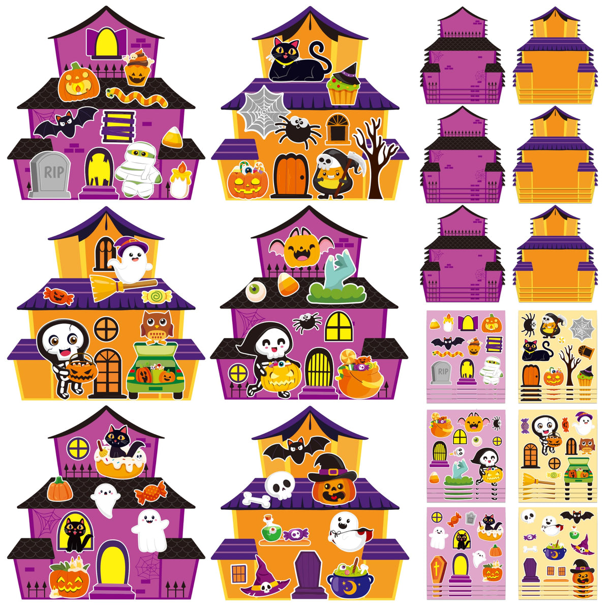 CY2SIDE Halloween Haunted House Stickers - 24 Set Make A Haunted House Craft Kits for Kids, DIY Halloween House Scene With Witch Sticker, Class Activity