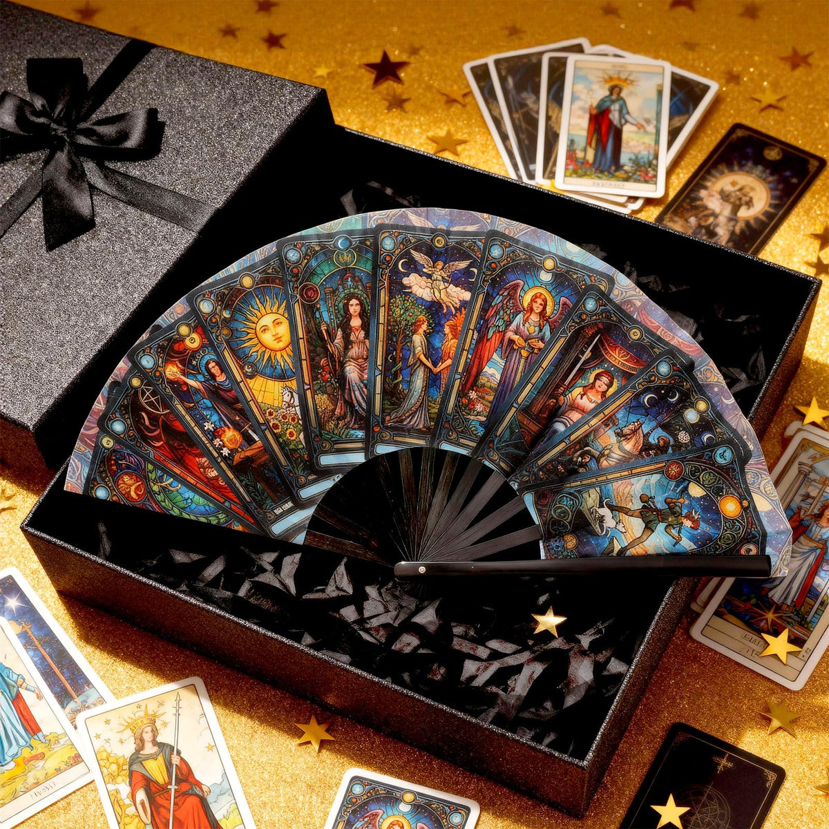 Bucherry Witchy Gifts Tarot Card Hand Fan Bamboo Tarot Rave Folding Fan Astrology Fortune Teller Decor for Women Cosplay Outfits Accessories EDM Music Gala Mystic Witchcraft Supplies