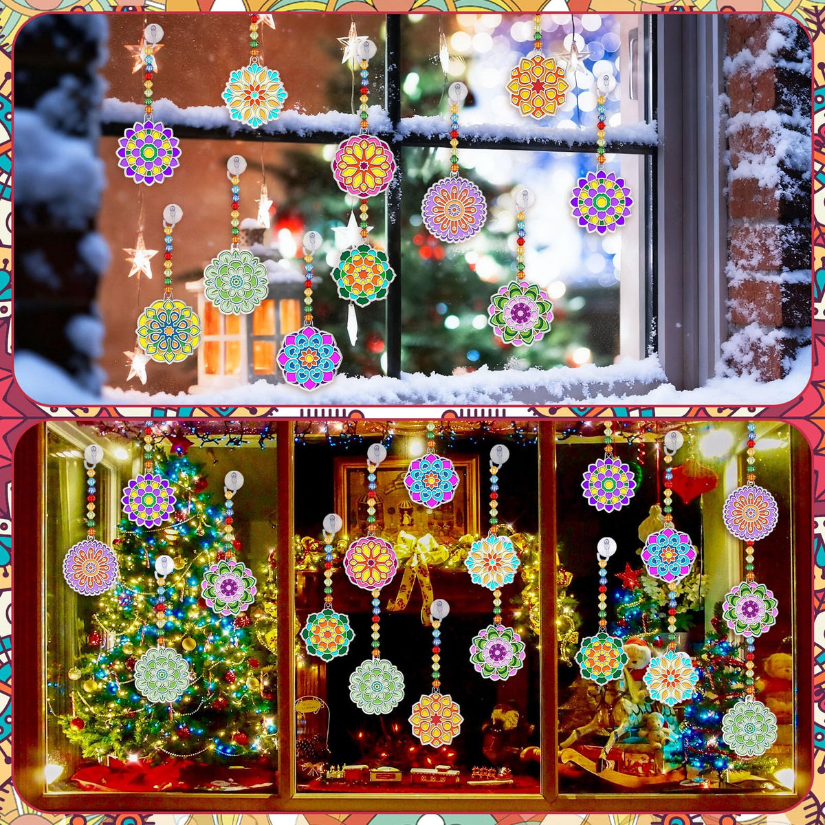 WinnerWhy 30 Sets Spring Mandala Suncatchers Crafts for Adults, Easter Holi DIY Stained Glass Art Kits Paint Your Own Window Ornaments for Mother's Day Party Birthday Activity Home Decor