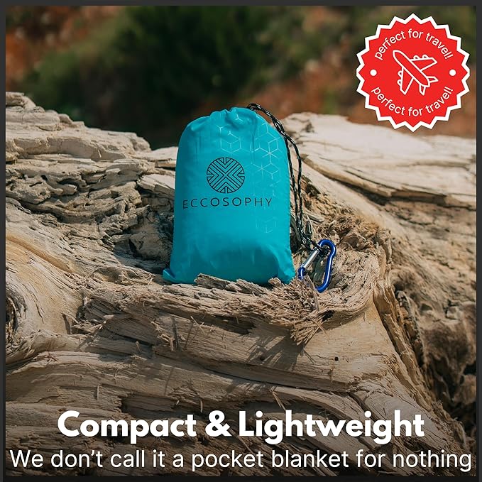 ECCOSOPHY 60x55" Blue Waterproof Compact Pocket Beach Blanket
