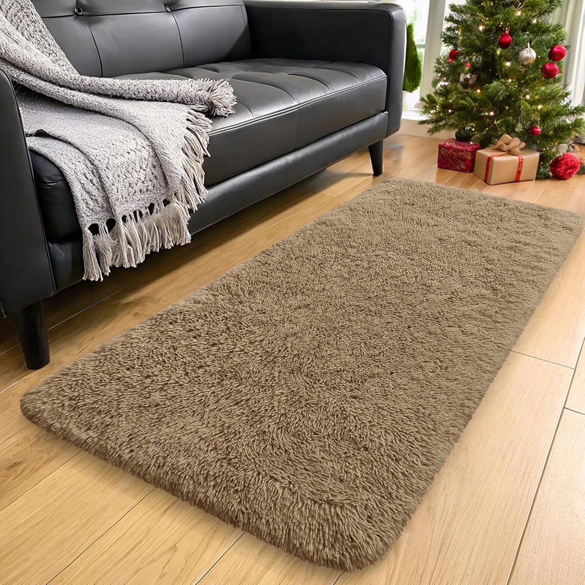 OLANLY Runner Rugs - Soft Fluffy Machine Washable Shaggy Carpet for Hallway & Bedroom | Taupe 2x5 ft