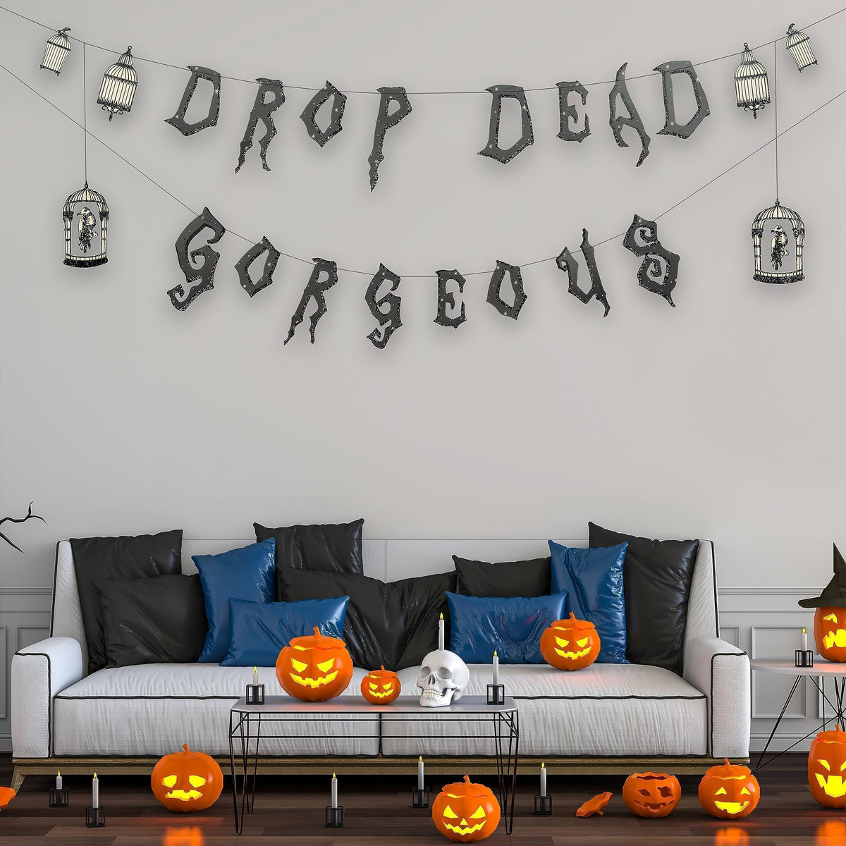 Cheerland Gothic Party Decorations Drop Dead Gorgeous Garland Skeleton Raven for Girls Birthday Party Decoration Wedding Bridal Shower Halloween Hanging Teen Goth Sweet 16 Bachelorette Decor