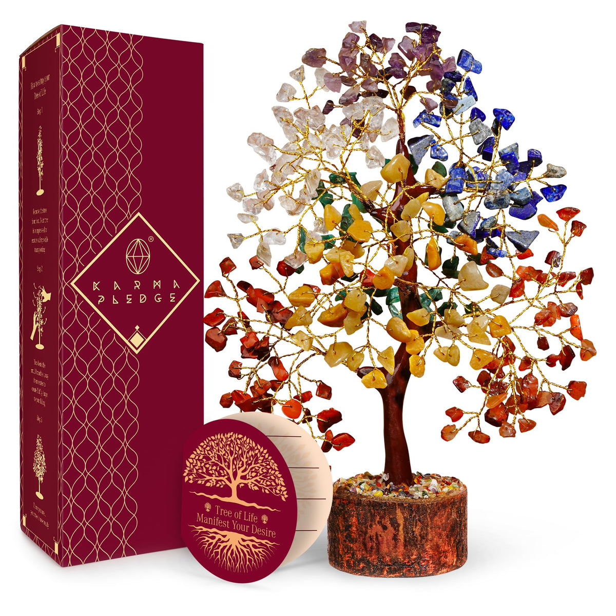KARMAPLEDGE 7 Chakra Tree of Life for Manifestation Unique Birthday Gifts for Women, Men, Friends, Handmade Home Office Decor Healing Crystal Tree for Money, Reiki, Good Luck, for Her, Mom & Dad