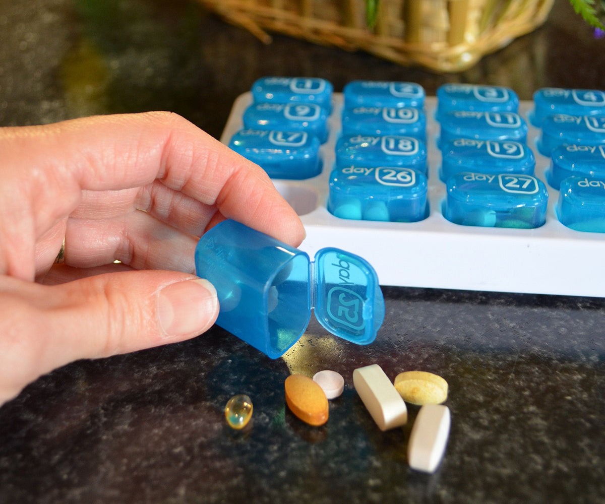 Monthly Pill Organizer 2 Times A Day AM/PM 31 Day Pill Box, Small Removable Travel Daily Pod Cases with Bonus Medical Alert Card