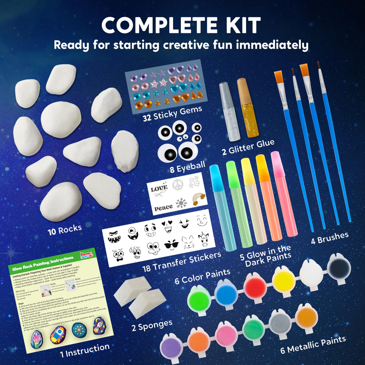 Rock Painting Kit- Glow in The Dark Rock Kit, Arts and Crafts for Kids Ages 6-12, Art Supplies Toy , Kids Craft Paint Kits, Arts & Crafts for Boys Girls Birthday Party Gift Toy