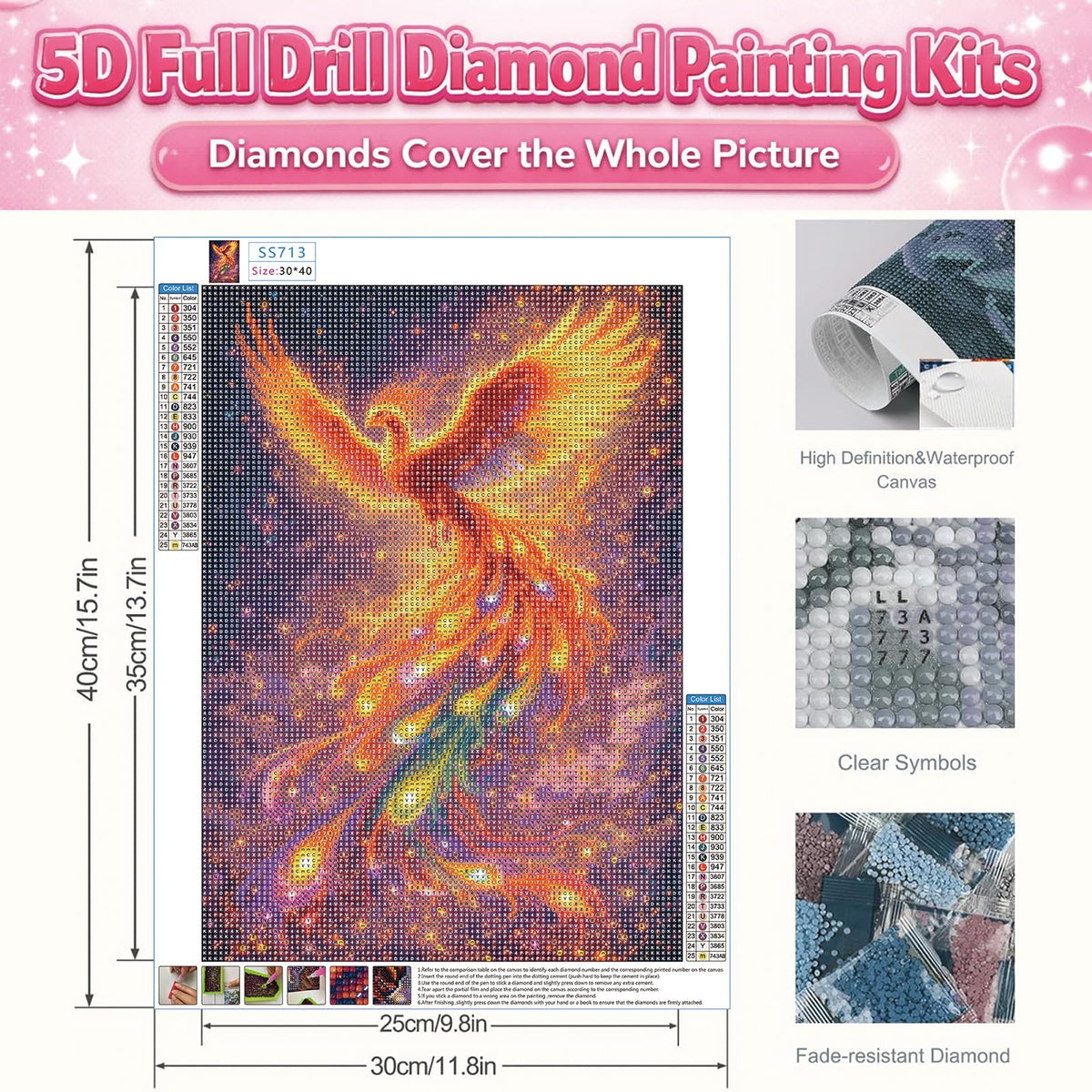IOHEFY Phoenix Fire Diamond Painting 12 x 16 Inch Full Drill Acrylic Diamond Art DIY Crystal Rhinestone Fantasy Mythical Bird Artwork Nano Pearlescent Canvas Wall Decor Gift