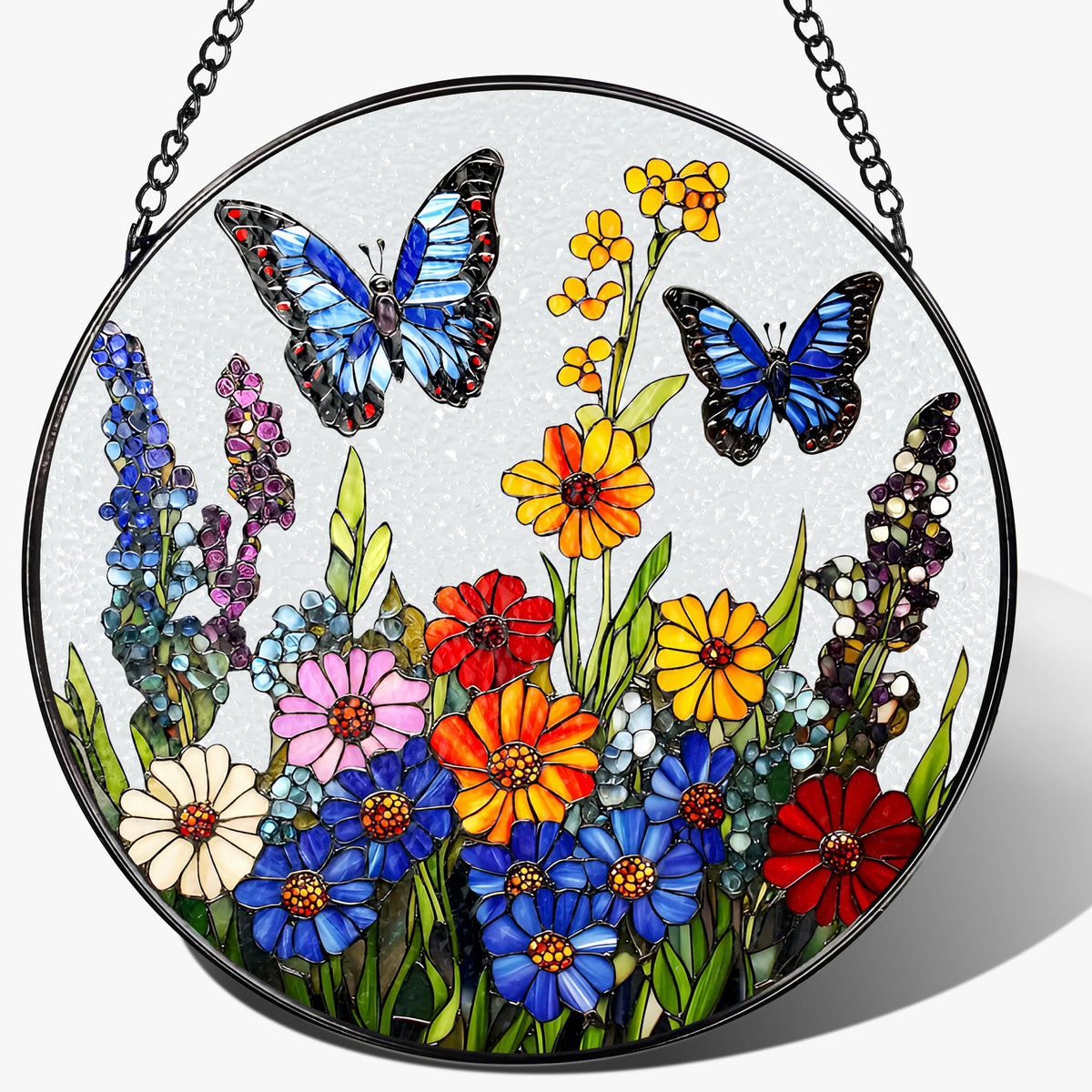 Stained Glass Window Hanging, 8 Inch Stained Glass Suncatcher Ornament, Suncatchers for Windows Hanging, Window Decor, Gift for Mothers Day, Butterfly Lover Gifts, Flower Lover Gifts