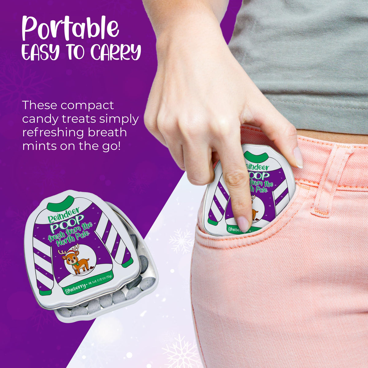 4E's Novelty Humorous "Christmas Poop" Candy Breath Mint Tins, 4 Pack Ugly Sweater Tins Funny Christmas Candy Stocking Stuffer for Kids Teens Adults Boys Girls Unique Funny Gag Gift White Elephant Gift Exchange for Men Women