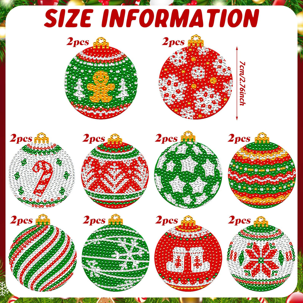 Yuntau 20 Pcs Christmas Ball Diamond Art Ornaments Red Green Diamond Painting Keychain 5d Xmas Tree Hanging Ornaments DIY Christmas Kits for Adults Crafts Holiday Party Decor(Ball)