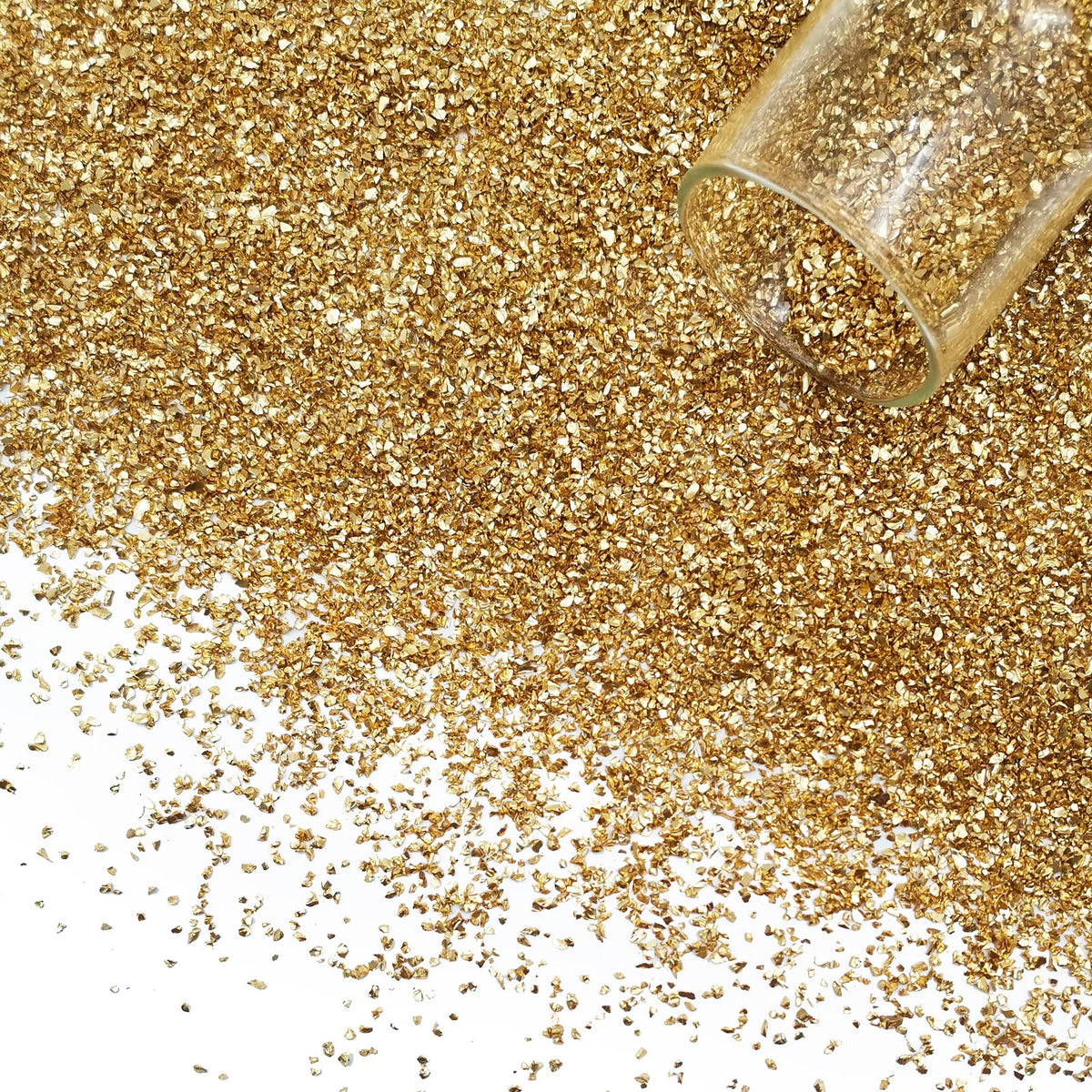 LYFJXX 1 lb Crushed Glass Glitter for Crafts, DIY Nail Art, Vase fillers for Centerpieces Table Scatter, Irregular Chips, Wedding Decoration, Home Decor (Gold)