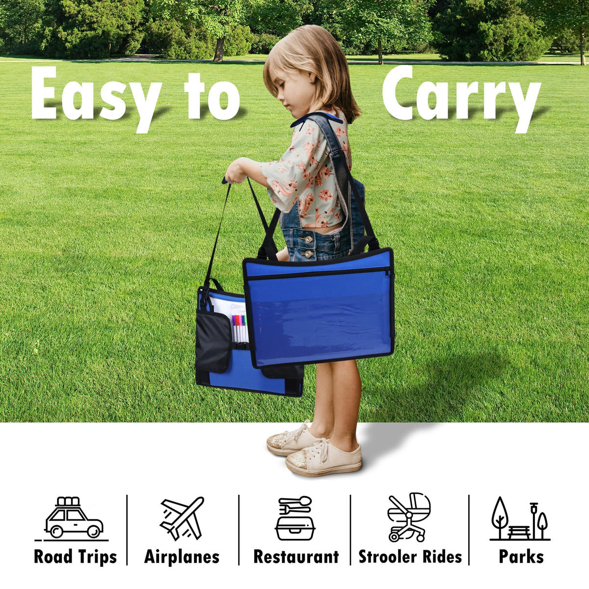 WENRENER Kids Travel Tray for Car Seat, Toddler Road Trip Essentials With Drawing Kit, Travel Activities Must Haves (Navy Blue-2PCS)
