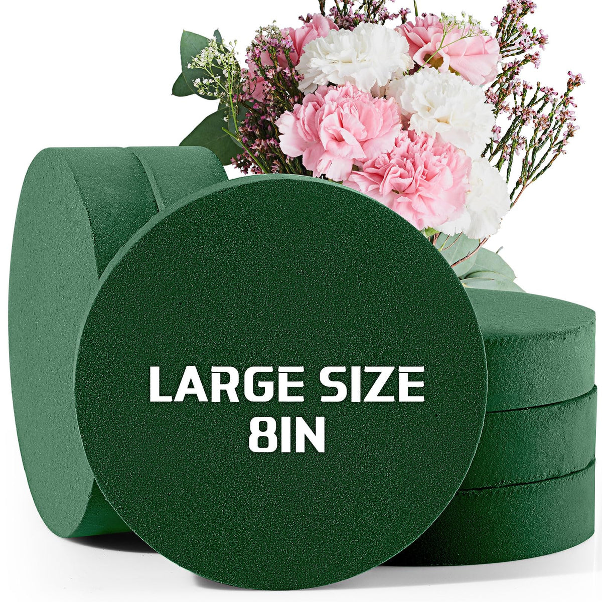 Frienda 6 Pieces Floral Foam Blocks for Artificial Flowers,Thanksgiving Christmas Party Supplies, Dry & Wet Floral Foam Round Kit for Flower Arrangement Wedding Decoration(8 x 1.57 Inch)