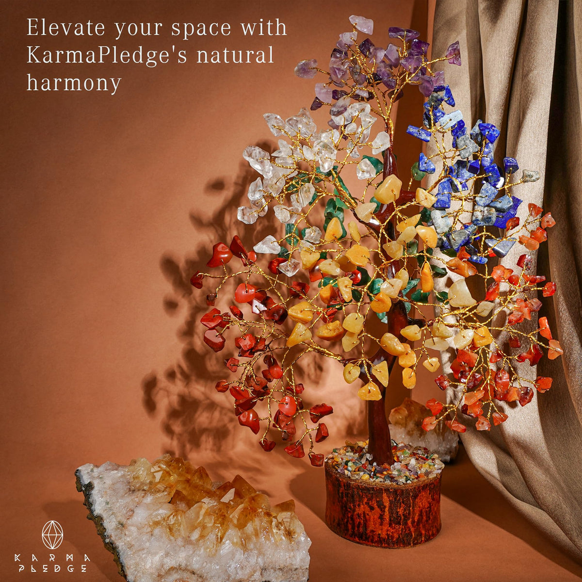 KARMAPLEDGE 7 Chakra Tree of Life for Manifestation Unique Birthday Gifts for Women, Men, Friends, Handmade Home Office Decor Healing Crystal Tree for Money, Reiki, Good Luck, for Her, Mom & Dad