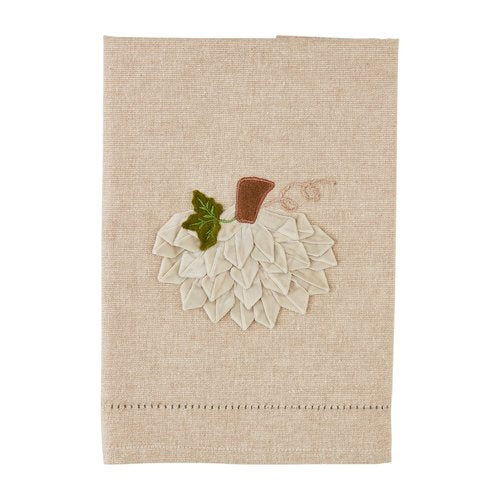 Mud Pie Velvet Pumpkin Towel, Cream, 21" x 14"
