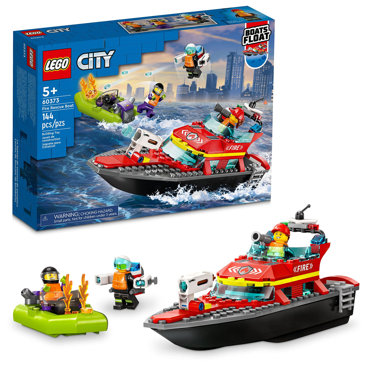 LEGO City Fire Rescue Boat Building Set - Floatable Boat Toy for Boys & Girls, Ages 5+ - Kids Pretend Play Toy for Preschool - Gift for Birthdays - 60373