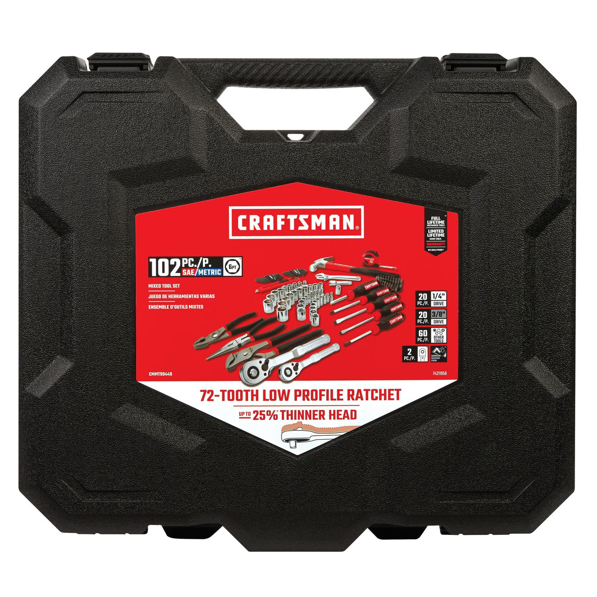 CRAFTSMAN 102-Piece Tool Kit for Home and Car, Durable Hand Tools Set with SAE and Metric Socket Set, Screwdrivers, Wrench, Hammer, Pliers, Knife, Hex Keys, Specialty Bits, Tape Measure (CMMT99449)