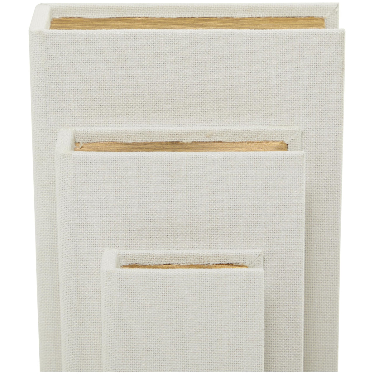 Deco 79 Linen Fabric Decorative Box Faux Storage Book Book Shaped Boxes, Set of 3 Decorative Keepsake Boxes 12", 9", 6"H, White