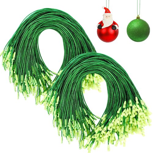 JUNEBRUSHS 600Pcs Christmas Ornament Hooks, Ornament Hangers with Snap Ornament String for Christmas Tree Holiday Party Hanging Decorations Ropes Easy and Fast Locking (Green)