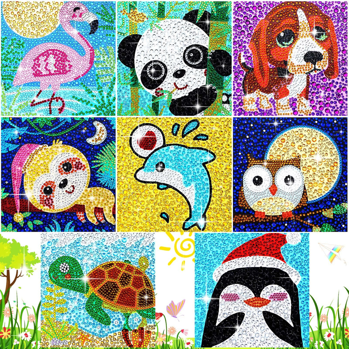Epakh 8 Pieces Diamond Art Kits for Diamond Art Animal Gem 5D Painting Kit Crystal Easy to DIY Painting by Number Home Wall Decoration (Classic Style)