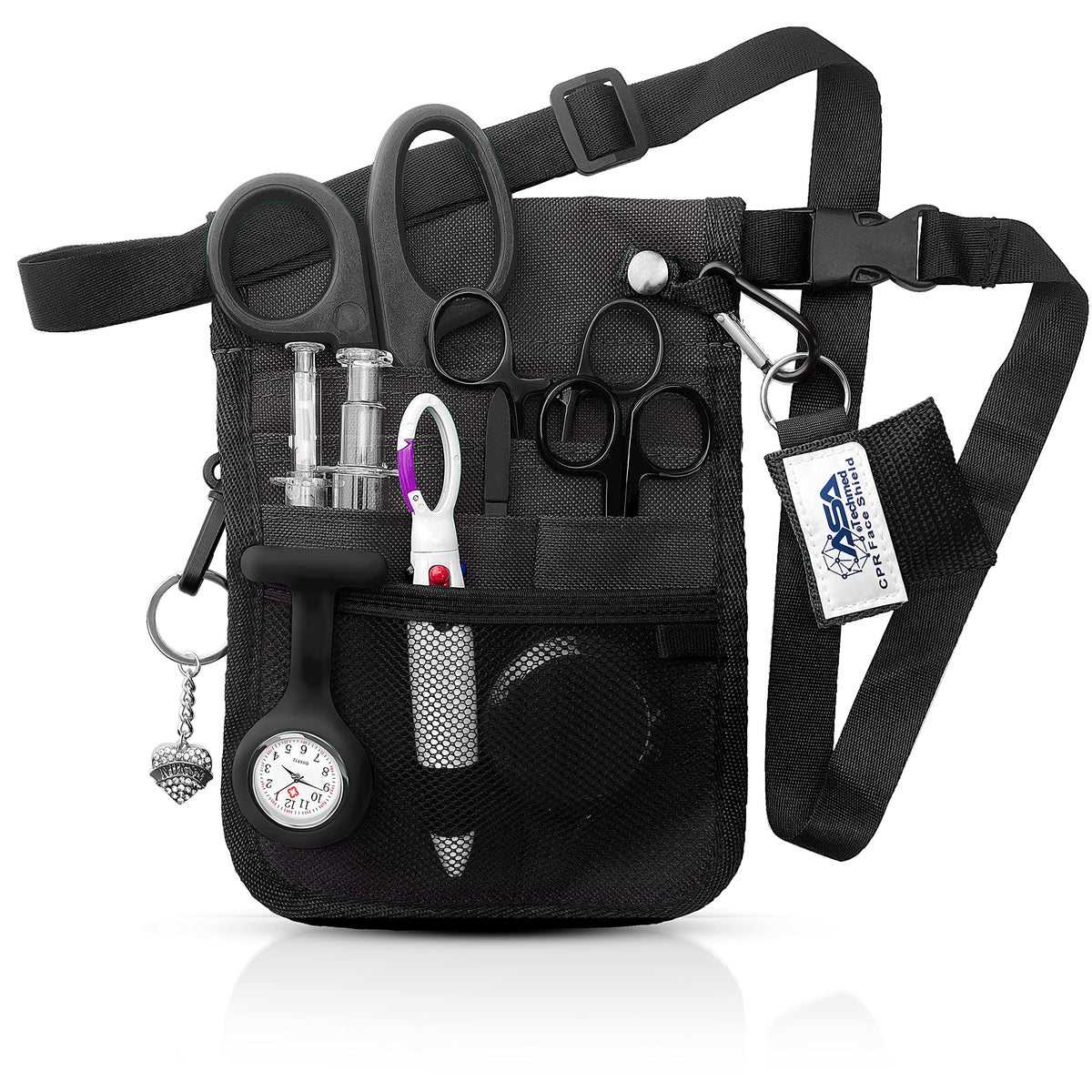 ASA TECHMED Nurse Utility Belt – Complete Medical Belt Utility Kit, Pro Pack Pocket Organizer Pouch Hip Bag for EMT, CNA, NP, PA, Student, Black