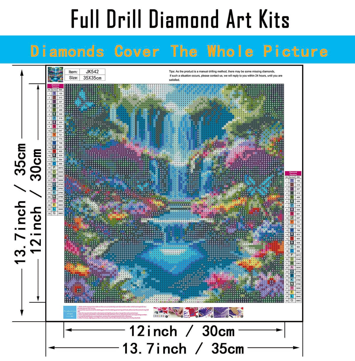Landscape Scenery Diamond Art Kits for Adults Beginners, 5D DIY Full Round Drill Diamond Painting Kits Waterfall, Paint by Diamonds Dot Gem Art Crystal Flower Easy,Home Wall Decor 13.7X13.7Inch